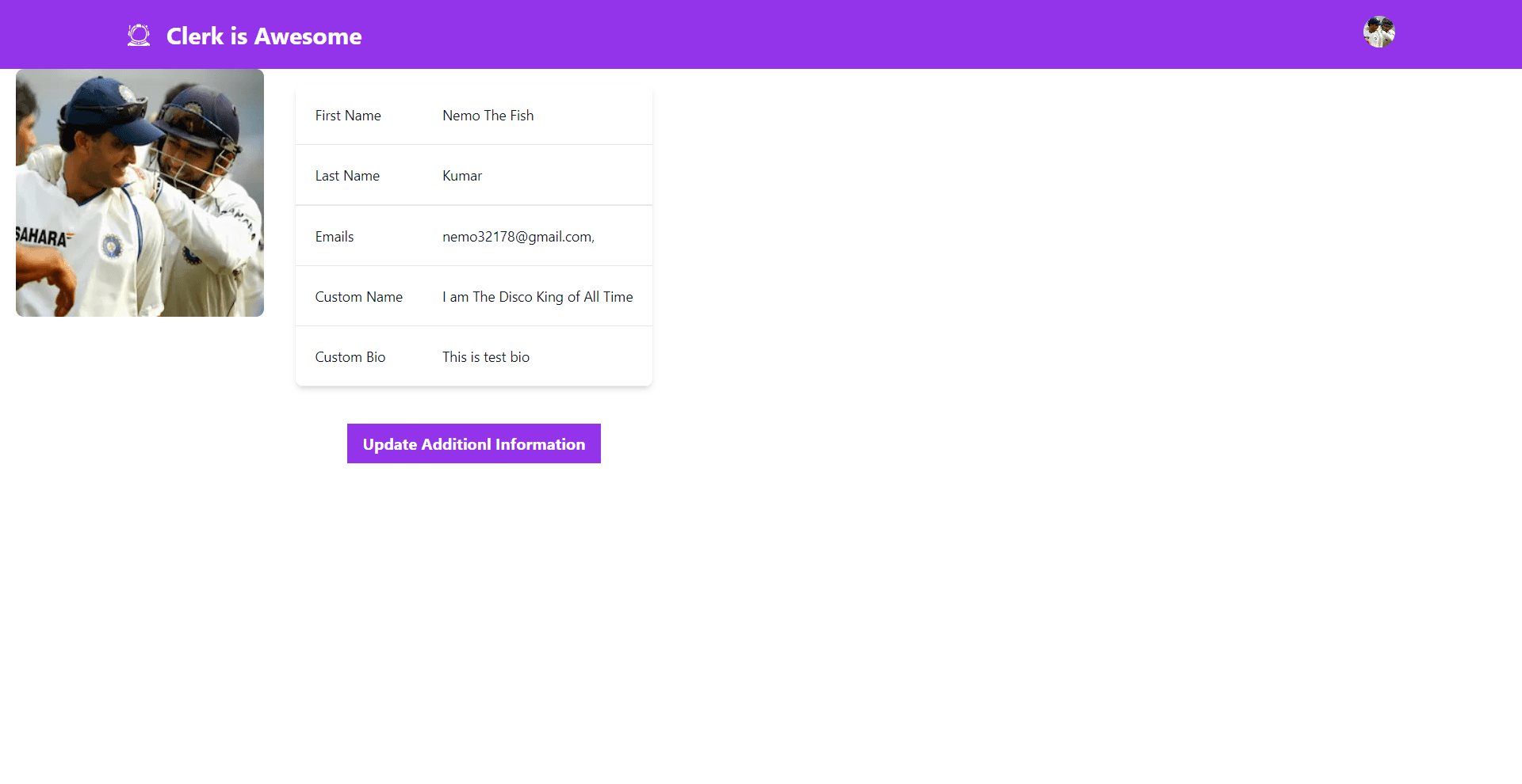 Custom user profile screen