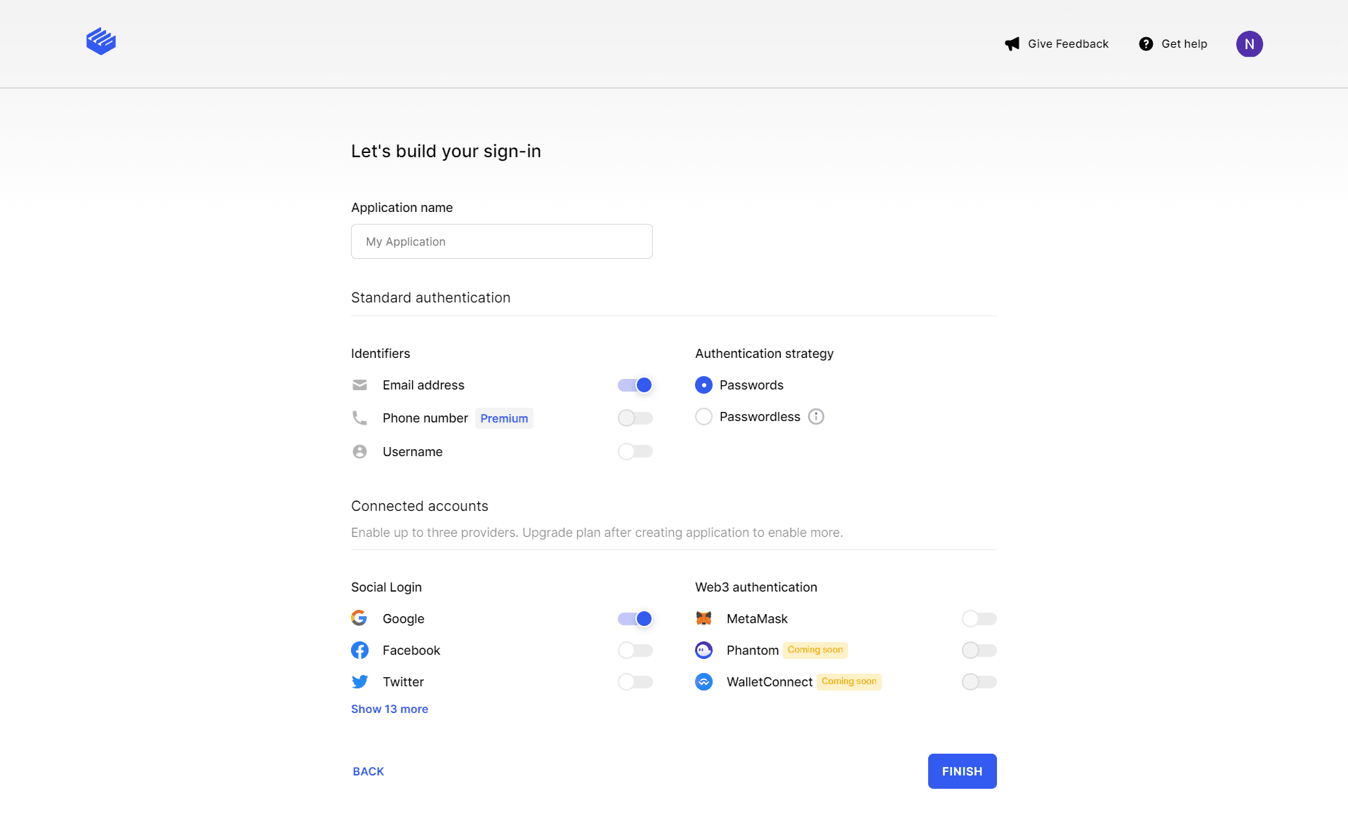 Clerk app creation page