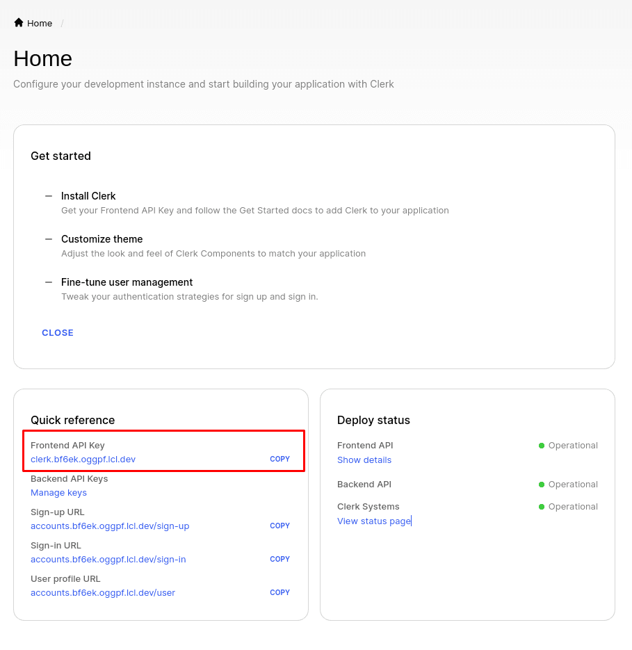 The frontend API key in the Clerk dashboard